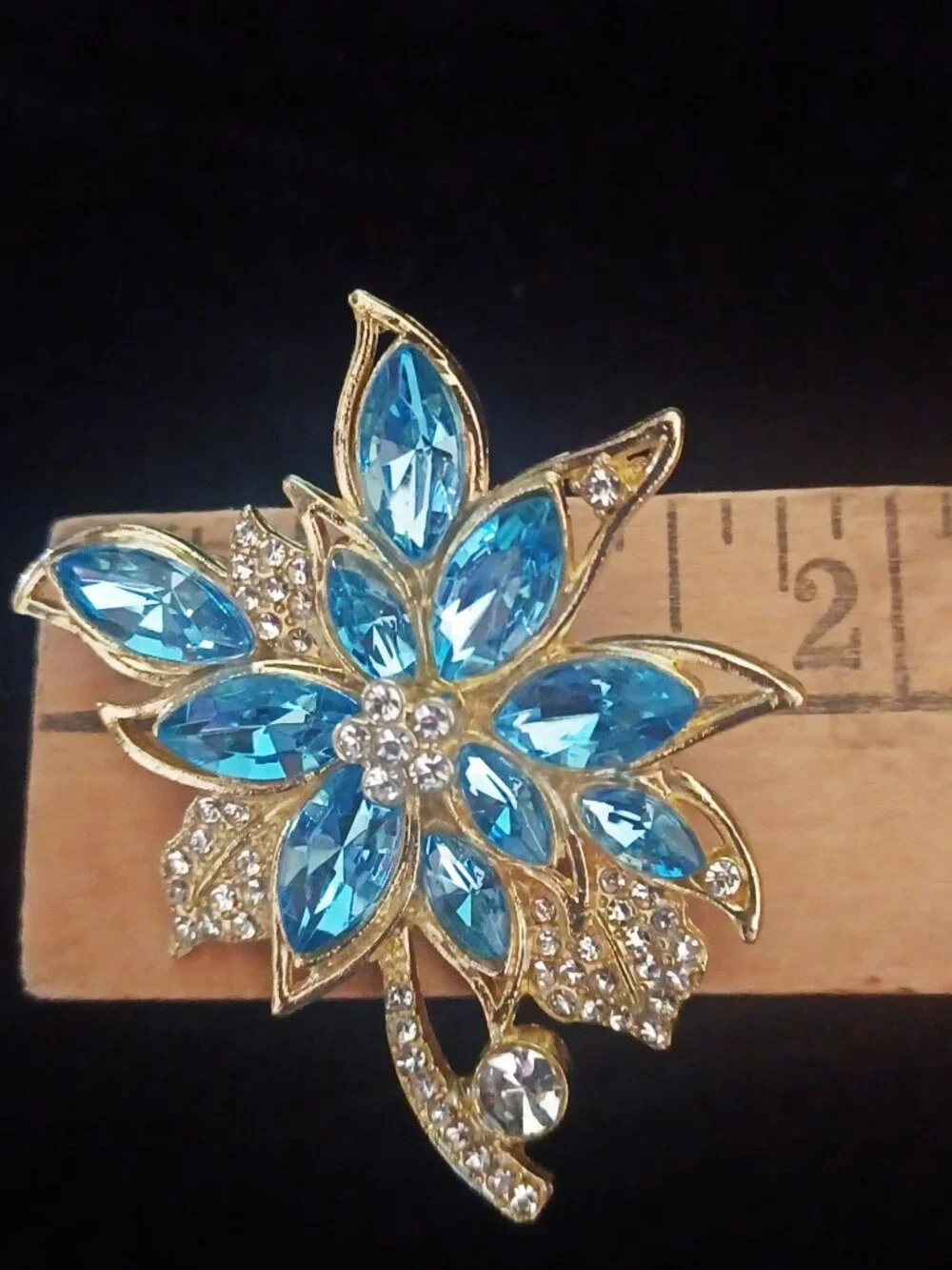 Blue and Gold Flower Lots of Bling BROOCH